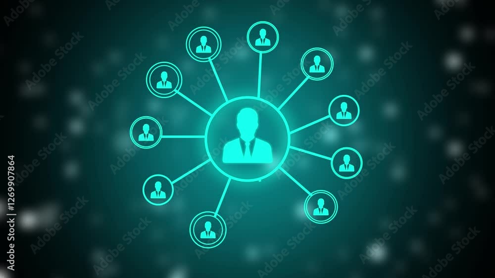 Poster network system, network connections with people icons and man icon animation. animation of network c