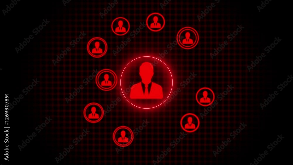 Poster network system, network connections with people icons and man icon animation. animation of network c