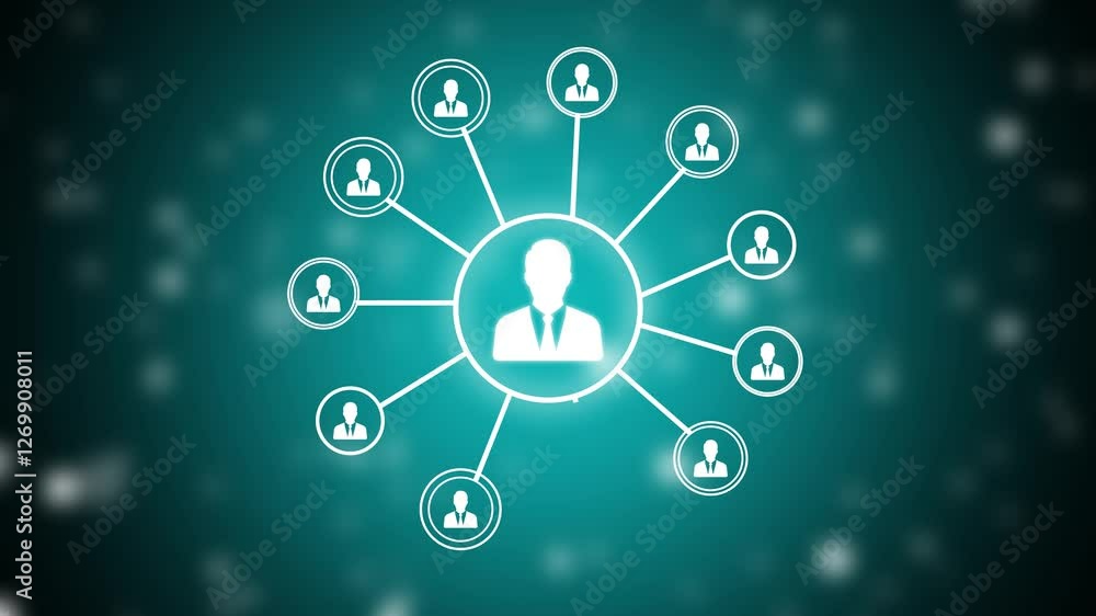 Poster network system, network connections with people icons and man icon animation. animation of network c