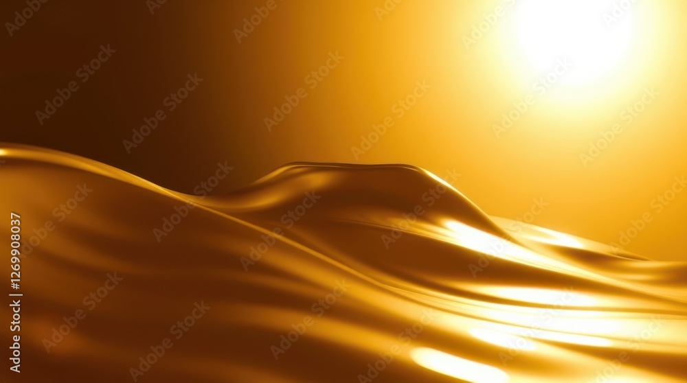 Poster abstract golden liquid surface illuminated by a bright light, creating a luxurious and smooth textur