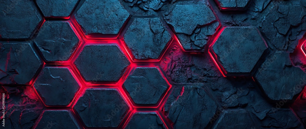 Poster a captivating image featuring a background of gaming elements with a futuristic, neon-haloed hexagon