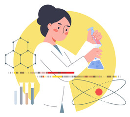 Women in Science - Pharmacist Chemistry Girl doing Experiment  - Stock Illustration