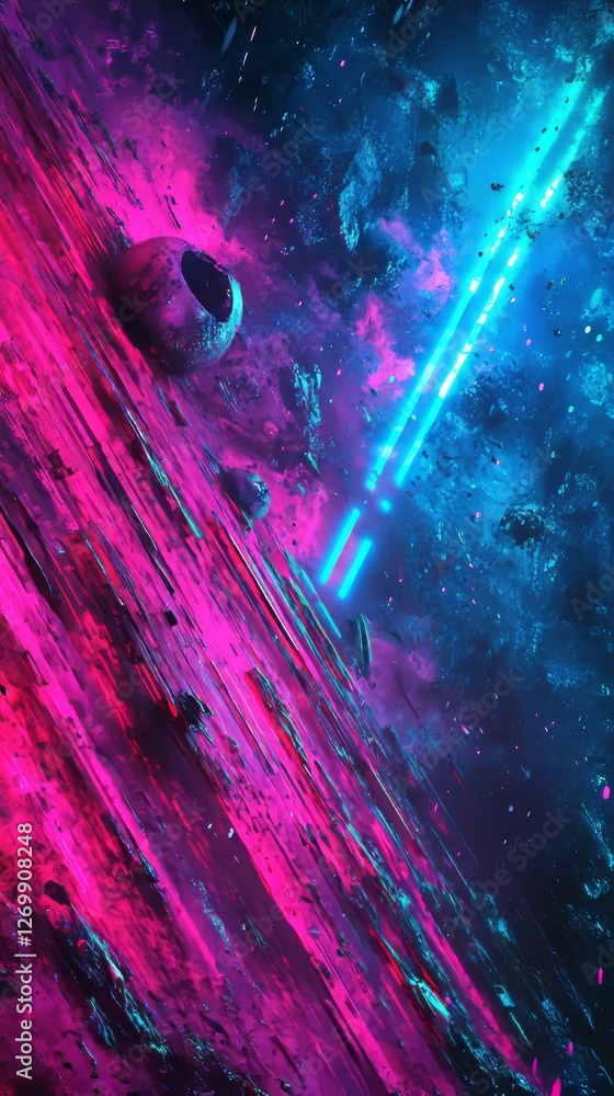 Poster a vibrant and futuristic gaming background with abstract neon stripes that glow in a spectrum of rai