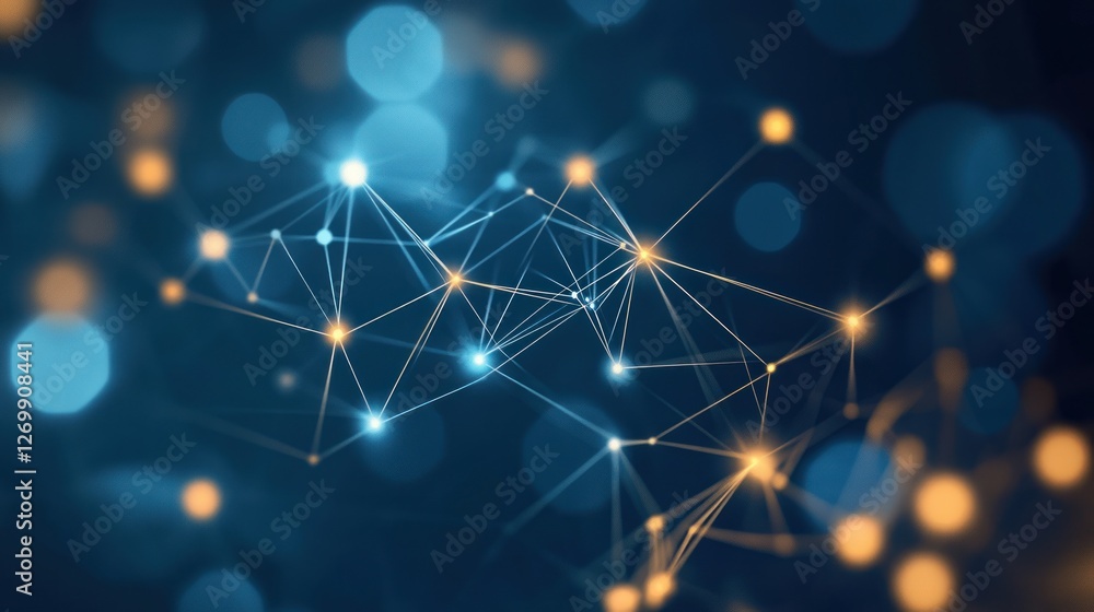 Poster abstract technology network connecting glowing points on a blue gradient