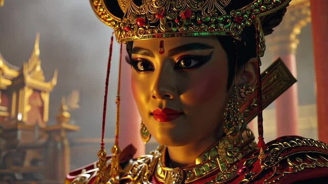 Mesmerizing Close-Up of Traditional Asian Costume and Makeup Beauty