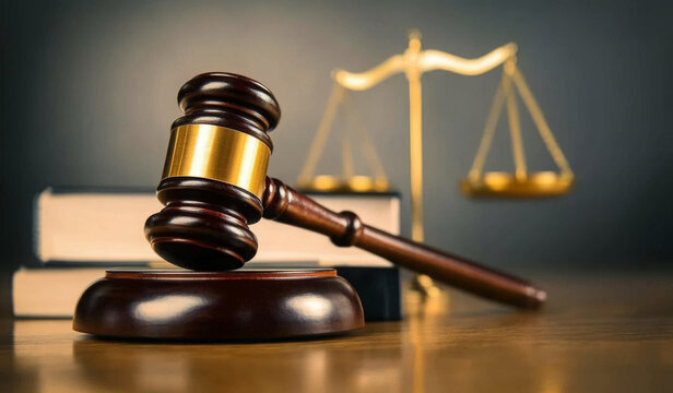 Beautiful law book and gavel on a wooden table in a courtroom, symbolizing justice and legal proceedings. 
 - Powered by Adobe