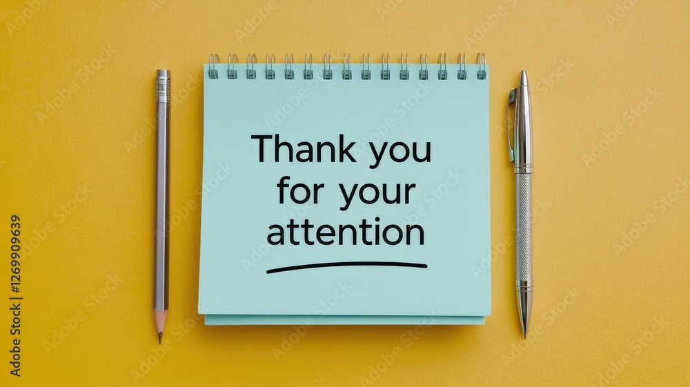 Poster notepad displaying a thank you for your attention message