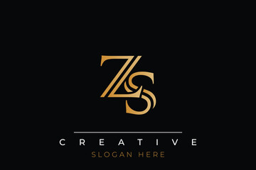 Sophisticated gold ZS monogram logo on a sleek black background, ideal for branding, creative design, and luxurious themes.