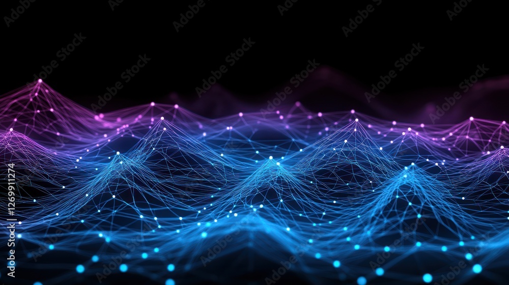 Poster abstract network data visualization with blue and purple gradient lines