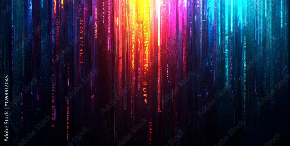 Poster digital binary code and streaming data serve as the basis for a unique wallpaper design
