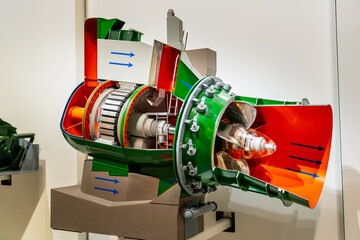 Kaplan turbine cross-section. This type of turbine is often used for electricity generation at low water head and high flow rates (water flow rate).  © Bulent