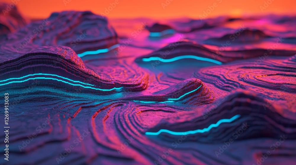 Poster information code field with wavy lines representing crypto waves in 3d illustration, symbolizing dat