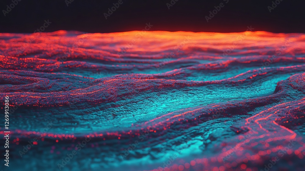 Poster crypto waves are depicted in a 3d illustration of wavy lines within the information code field, show