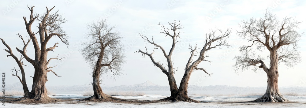 Poster collection of enormous ancient deceased trees isolated on a transparent background