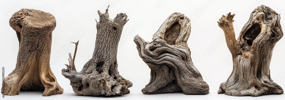 Poster giant old dead trees are collected and isolated on a see-through background