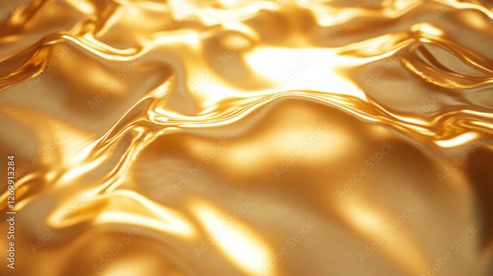 Poster wavy golden surface reflecting light in an artistic close-up view showcasing texture and movement