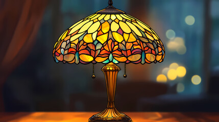 Stained glass lamp on the table. Electric Stained Glass. Illustration