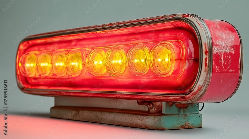 Aufkleber a 3d rendering of a red retro billboard lightbox or empty shining signboard illuminated by yellow ne