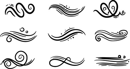 Fototapeta premium Doodle style sketchy brackets or underline parenthesis. Hand drawn crayon horizontal wavy strokes collection for notes. Scratchy lines with rough edges and loops. Doodle vector graphic elements