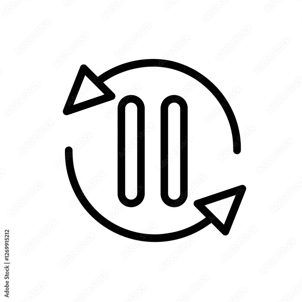Poster simple black and white replay button icon, refreshing multimedia content in loop