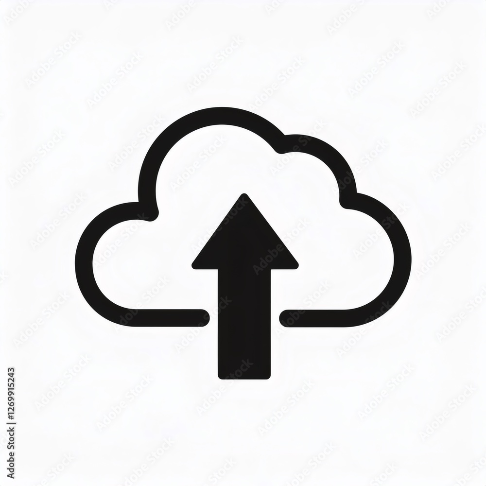 Poster simple upload icon representing data tranfer to cloud storage, ideal for websites and apps related t