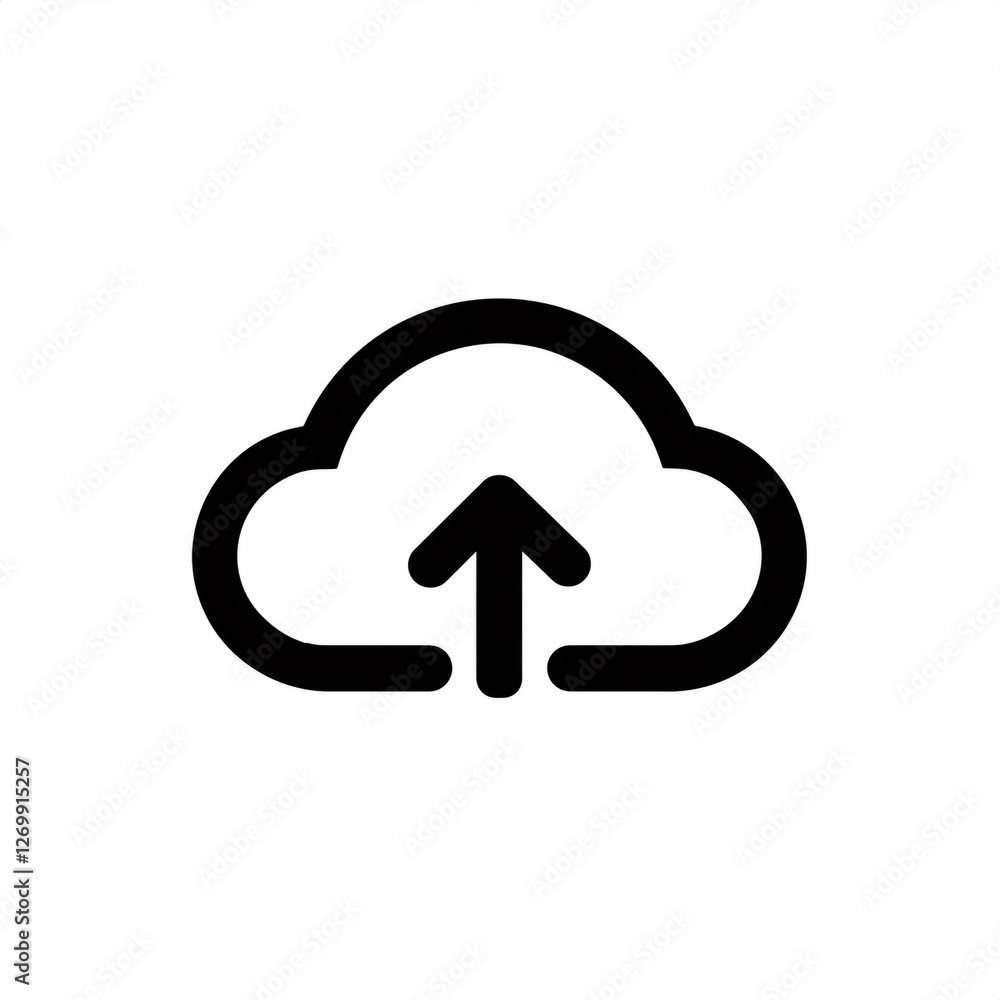 Poster upload arrow pointing into cloud shape representing data transfer to cloud storage