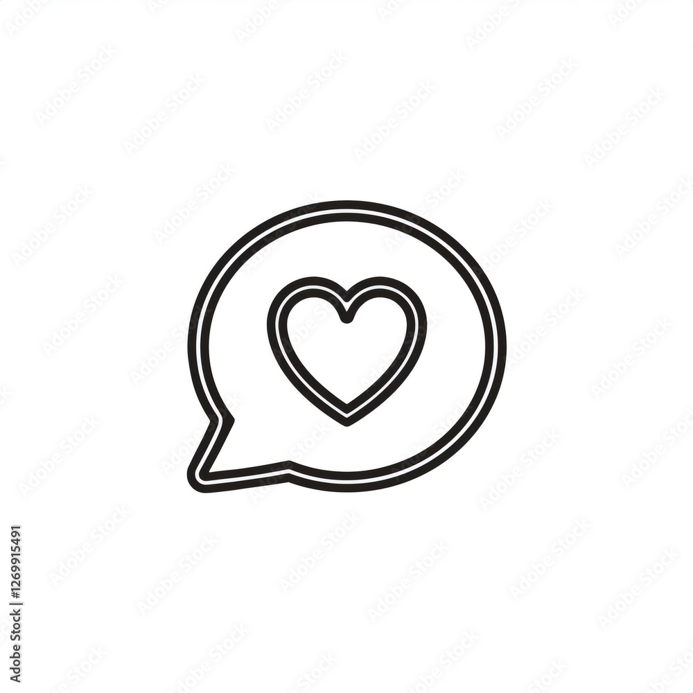 Poster simple and minimal speech bubble with a heart shape inside, showing love and affection