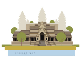 Angkor Wat a Hindu-Buddhist temple complex in Cambodia - Stock Illustration