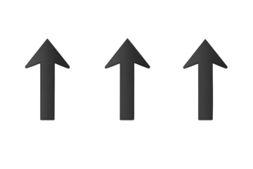 Three bold upward arrows representing progress in a minimalist design on a white background isolated on transparent background