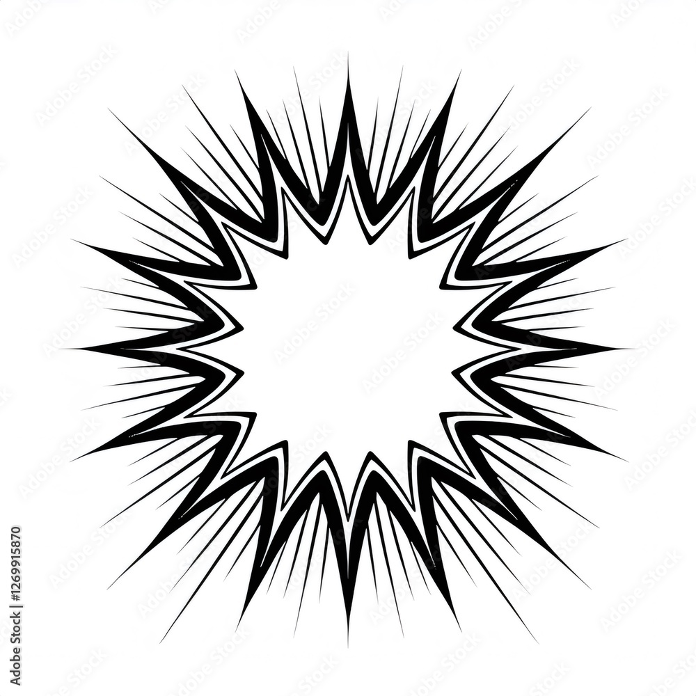 Poster jagged star shape with radiating lines creates a dynamic burst effect