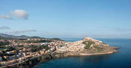 Naklejka premium The panoramic view in Castelsardo in Europe, Italy, Sardinia, Castelsardo, in summer, on a sunny day.