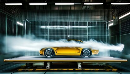 Classic Sports Car Undergoing Wind Tunnel Testing, Aerodynamic Engineering and Design