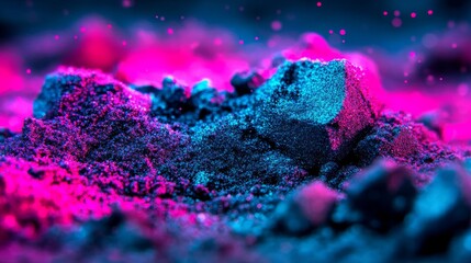 A grainy, multicolored background with shades of purple, blue, and pink