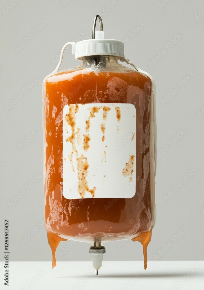 Poster a transparent iv bag containing a clear liquid is set against a transparent backdrop with its label 