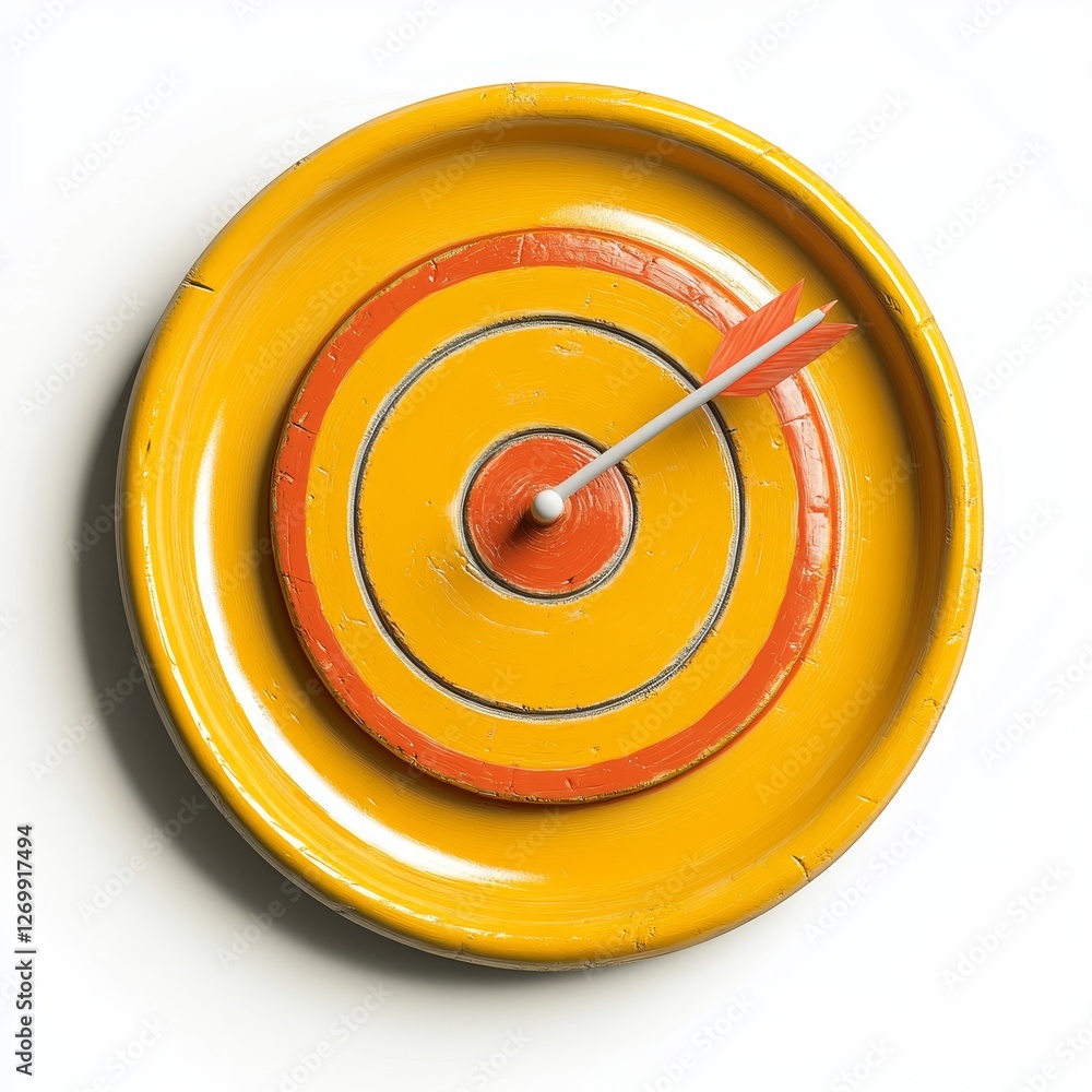 Poster isolated yellow target icon with an arrow in 3d render on a transparent background as a cutout