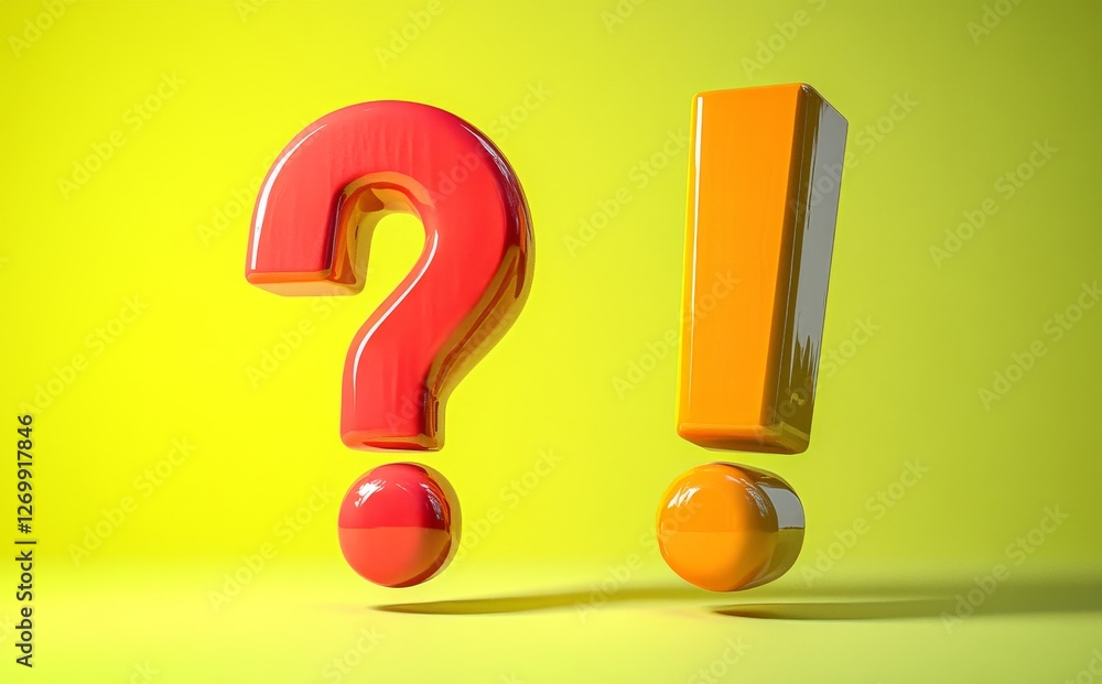 Poster a cartoon question mark and exclamation point, chat mark, created with 3d rendering
