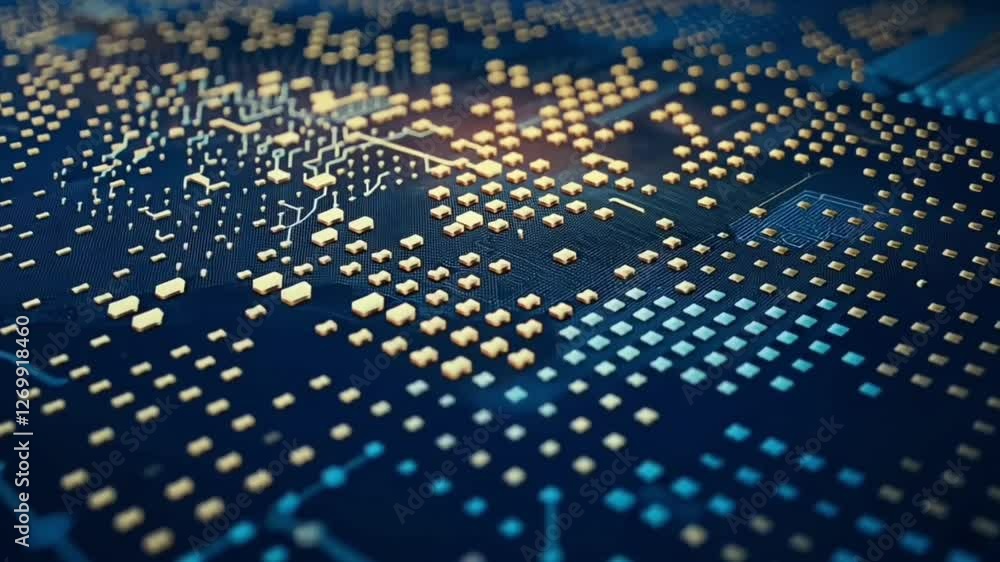 Poster futuristic golden digital grid with data points and glowing cyber network connections on technology 