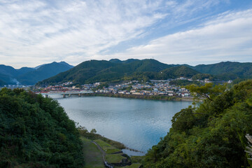 Kumano city and river in Shingu in Asia, Japan, Kansai, Shingu, in summer, on a sunny day.