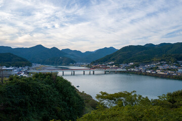 Kumano city and river in Shingu in Asia, Japan, Kansai, Shingu, in summer, on a sunny day.