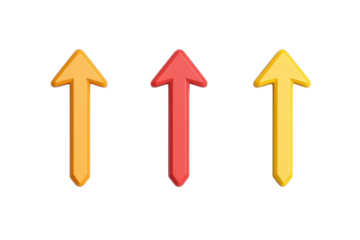 Brightly colored arrows pointing upward symbolize progress and direction in a minimalist design isolated on transparent background