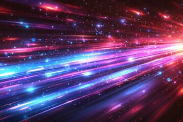 Vibrant neon laser beams in blue and purple colors on a dark background, a futuristic digital art vector illustration. Neon glow effect for an energetic concept banner or party