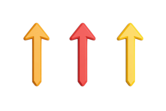 Brightly colored arrows pointing upward symbolize progress and direction in a minimalist design isolated on transparent background - Powered by Adobe