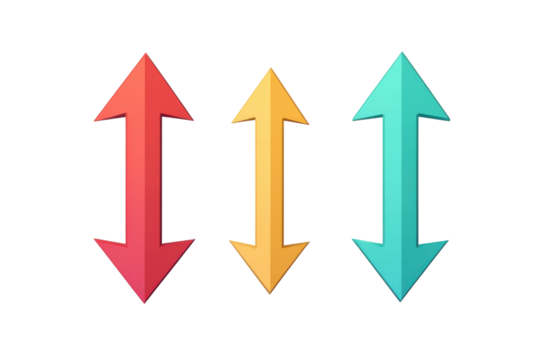 Colorful arrows indicating movement and direction in a modern abstract design isolated on transparent background