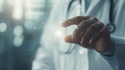 Doctor interacting with digital data in hospital