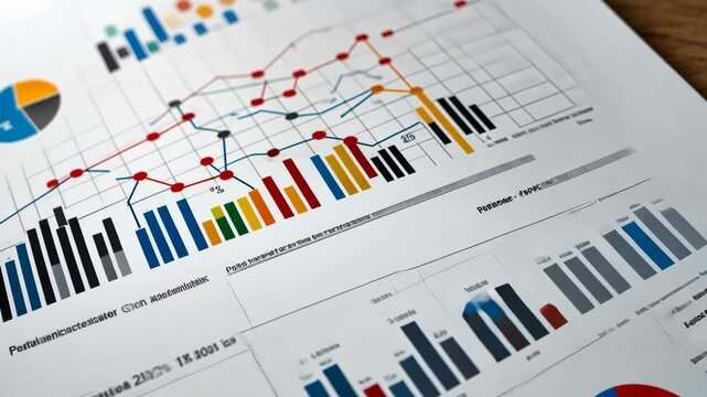 Business charts and graphs on paper showing growth and data analysis