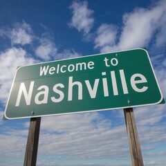 Green Road Sign Welcome in Nashville – USA
