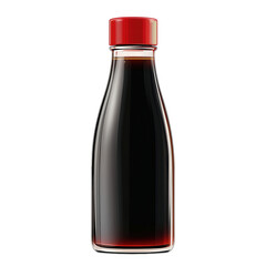 artistic digital illustration of a soy sauce bottle, red cap, sleek and minimal design, transparent background, PNG