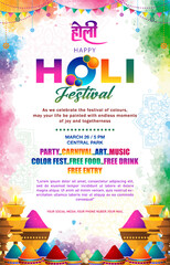 happy holi festival poster template with colorful design concept