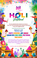 happy holi festival poster template with colorful design concept