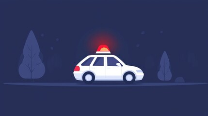 Police car with red light on top parked on a city street during the day